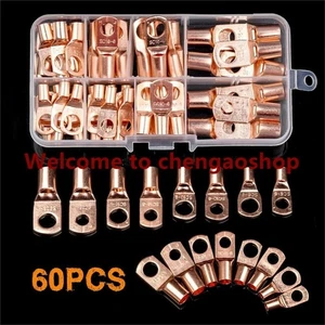 60pcs Copper Wire Lugs Battery Cable Ends Terminal Connectors Assortment Kit - Picture 1 of 3
