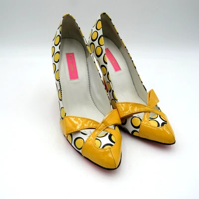 Betsey Johnson Shoes Womens Size 8 Yellow Retro Chic Polka Dot Heels Pumps Bow - Image 1 of 4
