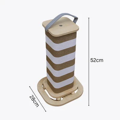 Vertical Cat Scratcher Post – Cardboard Tower with Wooden Base & Toy - Image 1 of 4