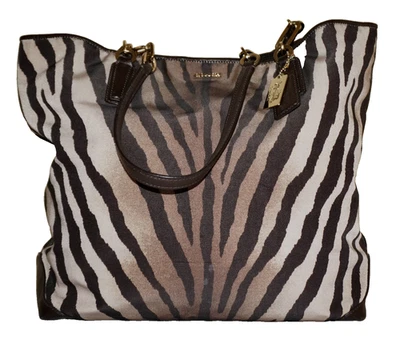 COACH Large Brown Zebra Textile & Leather MADISON EAST-WEST #26633 Handbag 13x13 - Image 1 of 4