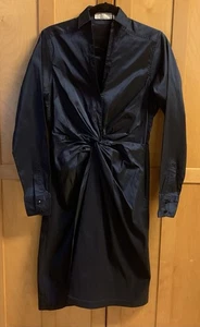 Byron Lars Midikleid Größe 10 marineblau Twist vorne lange Ärmel seitlicher Reißverschluss - Bild 1 von 10