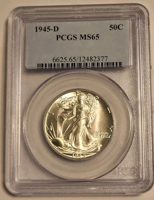 1945-D Walking Liberty Silver Half Dollar PCGS MS65, OLD HOLDER, GORGEOUS - Image 1 of 4
