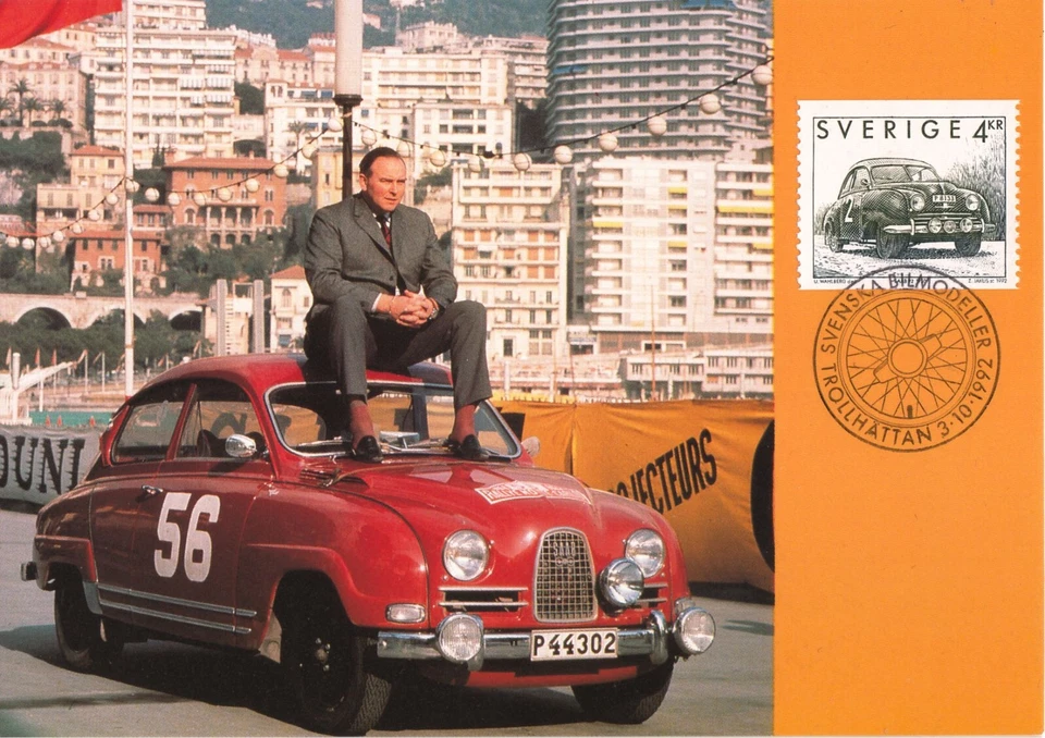 Saab 96 Eric Carlsson Rally Winner Driver Saab 92 Stamp Sweden Maxi FDC 1992 - Image 1 of 1