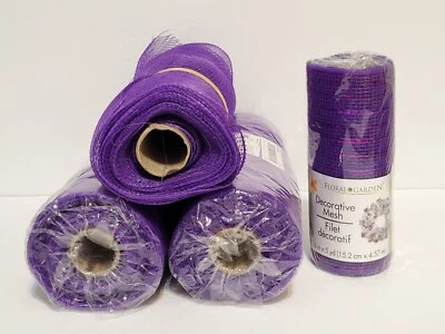 10" x 25 Yds & 6" x 5 Yds Metallic Purple Deco Mesh Roll Ribbon Wreath Craft Lot - Image 1 of 4