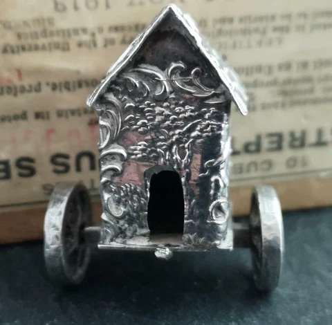 Vintage fine silver miniature carriage, cart, Romantic scene Cover