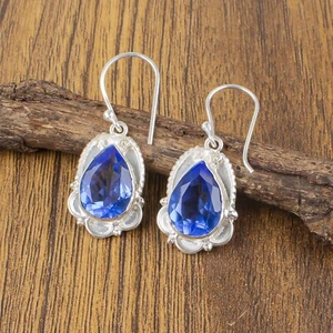 Gift For Her 925 Sterling Silver Natural Tanzanite Gemstone Jewelry Earrings