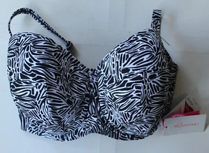 Top bikini con ferretto stampa nera Curvy Kate Sundown Bandau - 34 HH - Nuovo con etichette - Foto 1 di 8