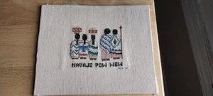 Navajo Pow Wow Kreuzstich signiert M A 1988 Nadelspitze - Bild 1 von 5