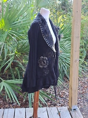 Cárdigan Forla Paris Talla S Negro Lana Mohair Rosa Adornado Fairy Core Boho Art Foto 1 de 4