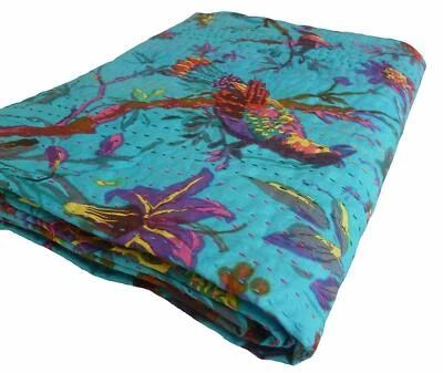 Colcha doble vintage edredón cama corredor Kantha floral algodón hippie manta Foto 1 de 4