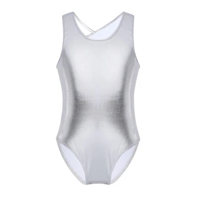 Kid Girl Gymnastics Ballet Dance Leotard Metallic Sleeveless Bodysuit Dancewear - Image 1 of 4