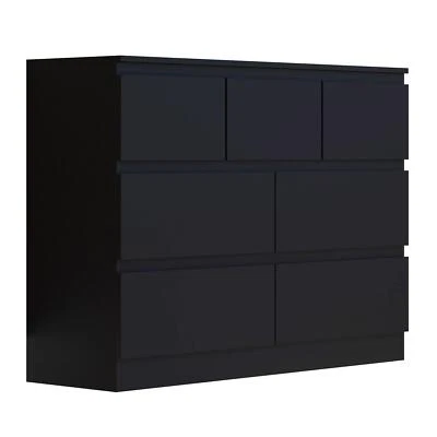 Modern 7 Drawer Merchant Chest Sideboard Hallway Living Room Furniture Black - Image 1 of 4