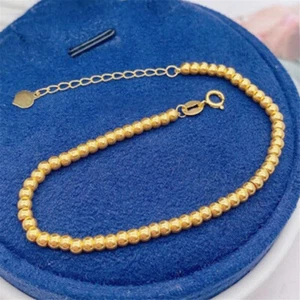  AU750 18K Yellow Gold Chain 2.8mm Beads Link Bracelet 1.8-2g 6.3-7.5inch - Picture 1 of 7