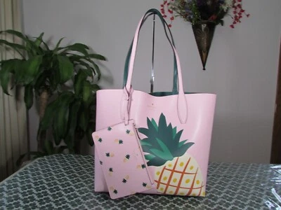 Bolso de Mano Kate Spade Colada Grande Piña Reversible Verde/Rosa Multi Nuevo con Etiquetas Foto 1 de 4