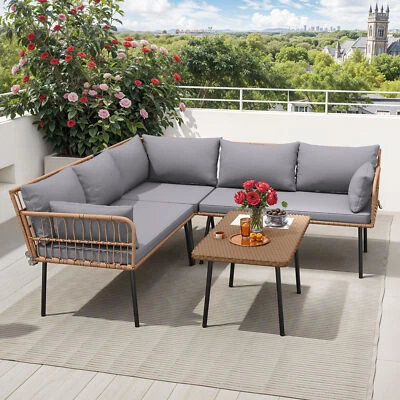 Sofá seccional de 4 piezas sofá en forma de L con 5 plazas para salón gris Foto 1 de 4