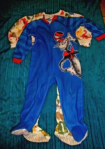 Size 4T 2 Pair Footed Wonder Kids dinosaur & red, blue Cat in the Hat Dr Seuss - Picture 1 of 7