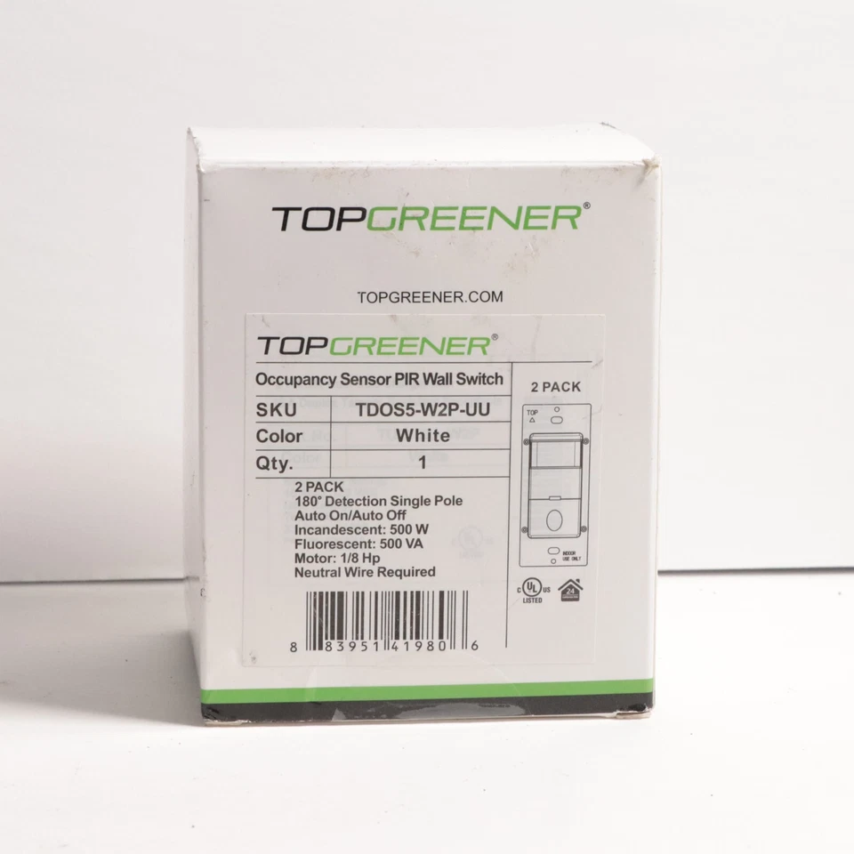 Topgreener Occupancy Sensor PIR Wall Switch TDOS5-W2P-UU - Image 1 of 1