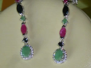 Smaragd Saphir Rubin Ohrstecker / Ohrhänger Silber verg. - Bild 1 von 1