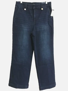 Talbots Damen Größe 12 breite Beine Denim Jeans hochtailliert Seemann dunkel gewaschen Stretch NEU - Bild 1 von 12