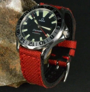 MA WATCH STRAP 22 20 18 MM RED GENUINE QUALITY CANVAS 100% COTTON HANDMADE BAND - Picture 1 of 12