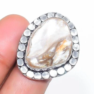 Anillo de joyería de plata de ley 925 hecho a mano con piedras preciosas de madreperla tamaño 9,5" s30 Foto 1 de 4