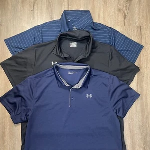 Lot of 3 Under Armour Men's Polo Shirts 2XL XXL Black Blue Performance Short - Picture 1 of 6