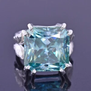 HUGE & RARE 24.40 Ct Radiant Cut Blue Diamond Ring In 925 Silver Certified - Picture 1 of 10