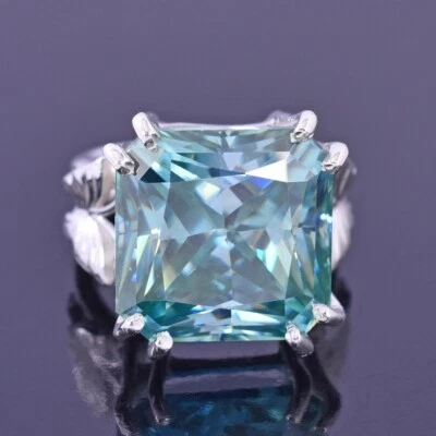 HUGE & RARE 24.40 Ct Radiant Cut Blue Diamond Ring In 925 Silver Certified - Image 1 of 4