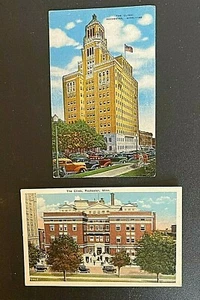 VINTAGE~LOT OF 2~THE MAYO CLINIC~LINEN POSTCARDS~BUILDINGS~AUTOS~LOT #B - Picture 1 of 2