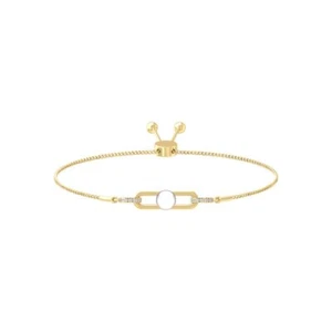 10K Yellow Gold Natural Diamond & Pearl Bolo Bracelet 9" for Women 3.84 gram - Picture 1 of 8