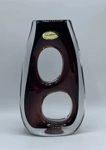 Adam Jablonski exquisite weinrote mundgeblasene Kunsthandwerk Vase 10”x6”x2” EINZIGARTIGER KRISTALL - Bild 1 von 24