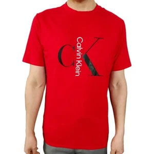 New Calvin Klein Men's Red Crew Neck Short Sleeve T-shirt - Picture 1 of 2