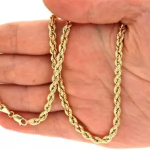 14K Yellow Gold 4mm Hollow Rope Chain Necklace 24" Lobster Clasp - Picture 1 of 8