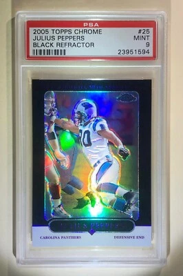 JULIUS PEPPERS 2005 Topps #25 Chrome BLACK Refractor 50/100 PSA MINT 9 Pop 1/5 - Image 1 of 3