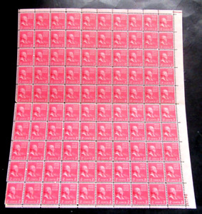 1938 US S# 806 2 cent Adams Presidents Series Mint Sheet 100v NH OG F+ **