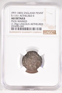 997-1003  England Penny S-1151 Aethelred II | NGC AU Details - Picture 1 of 5