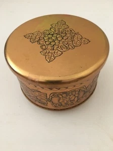 Cleo Wrap Gold Copper Candy Storage Tin Grapes Leaves Gibson Greeting Brazil - Picture 1 of 10