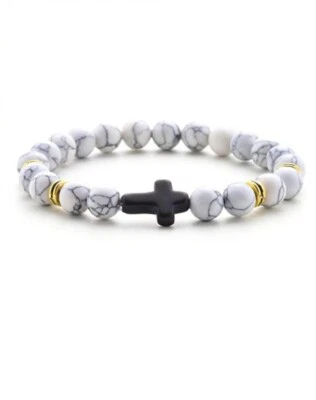 Juego de 2 brazaletes de cuentas cruzadas de 8 mm para hombres y mujeres ojo de tigre de roca de lava Foto 1 de 3