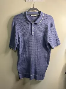 Bugatchi Cable Stitch SS Polo Sweater Blue Men’s Size Large - Picture 1 of 12