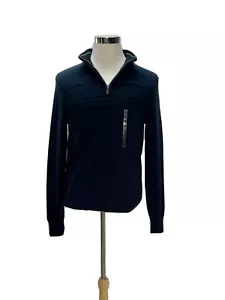 Nuevo con etiquetas Dockers Para Hombre Mediano Negro Cuarto Cremallera Cuello Suéter Azul Liso - Imagen 1 de 11