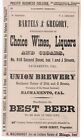 1880s Advertisement for the Union Brewery Sacramento CA