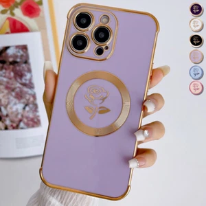 For iPhone 15 14 13 12 Pro Max 11 Shockproof Magnetic MagSafe Rose Plating Case - Picture 1 of 26