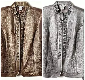 Giacca donna pelle Nygard Collection floreale taglio laser zip taglia large - Foto 1 di 13