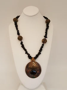Artisan Tulla Booth statement necklace brass copper onyx amethyst carnelian - Picture 1 of 16