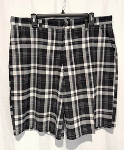 IZOD Performx Golfshorts schwarz weiß kariert vorne flach Polyester weich Herren 36 - Bild 1 von 12