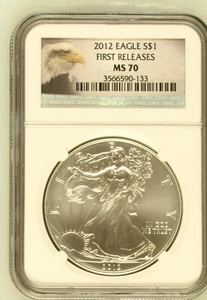 2012 Bullion Silver Eagles NGC MS-70 FIRST RELEASES - Picture 1 of 2