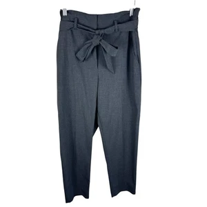 Pantalones al tobillo H&M gris oscuro bolsa de papel pierna recta tiro alto con cinturón talla 8 - Imagen 1 de 8