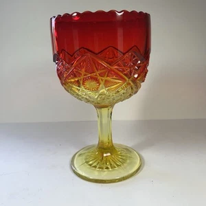 Vidrio Vikingo Amberina de antaño 8" cáliz compota pedestal cuenco amarillo a rojo - Imagen 1 de 7