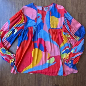 Blusa campesina Bl^nk Miranda para mujer grande colorida brillante Anthropologie top roja - Imagen 1 de 11