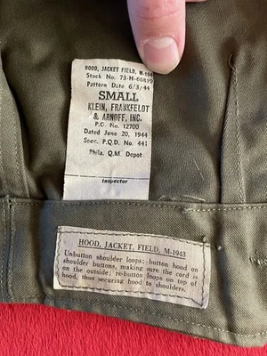 Chaqueta de Campo/Parka Capucha OD Verde Talla Pequeña 34-38 Fecha 1944 Segunda Guerra Mundial M-1943 Foto 1 de 4